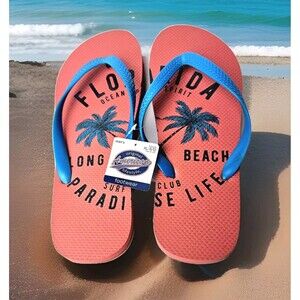 Flip Flops Tropical Mens Sz 11/12 Original Lifestyle Orange Palm Trees Beach NEW